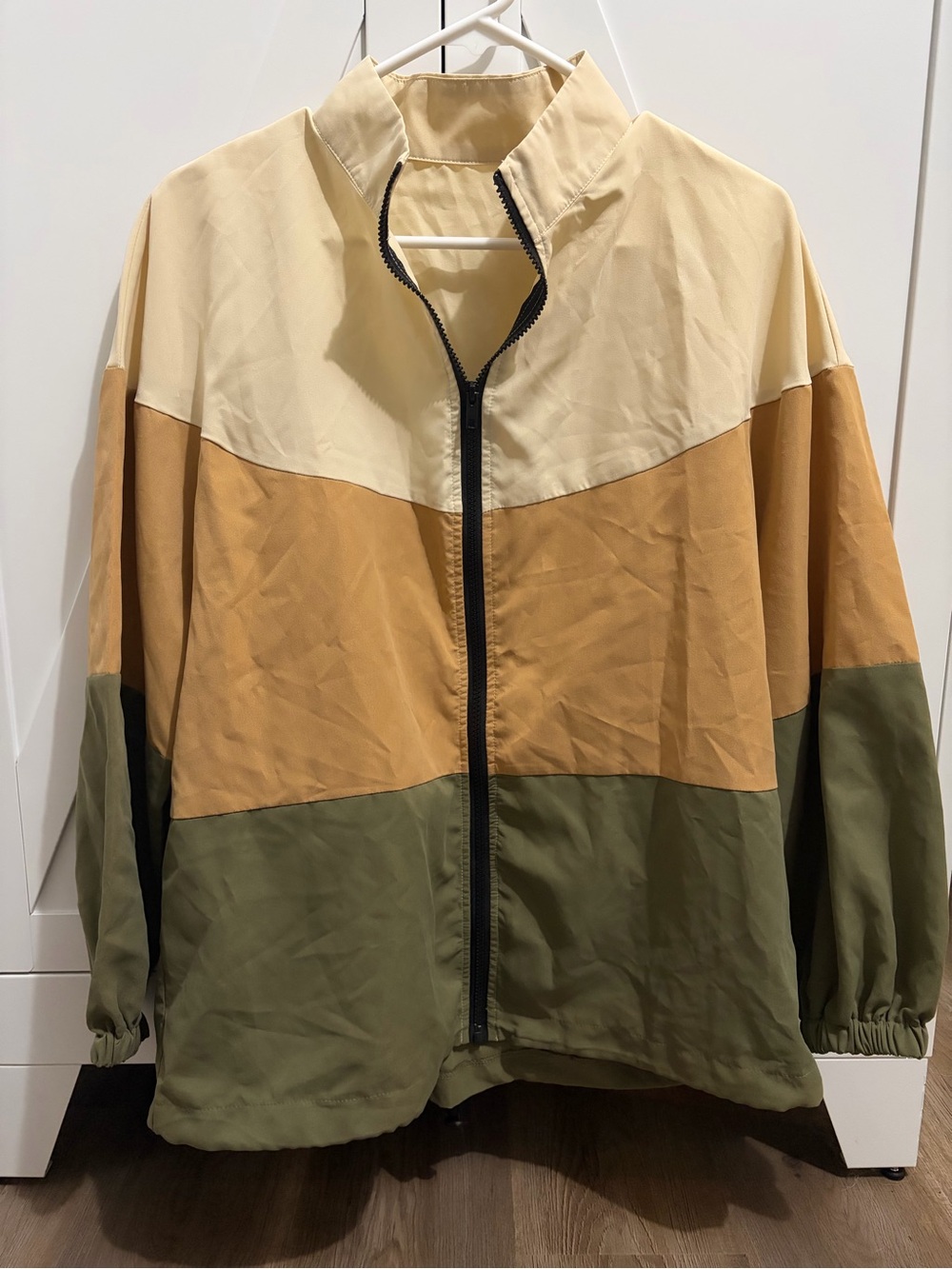 SHEIN Colorblock Windbreaker Jacket in Cream, Tan & Olive